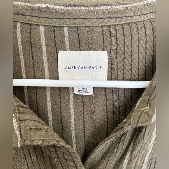 American Eagle Outfitters Green Button Down Blouse Flowy Green Striped M - Picture 3 of 6
